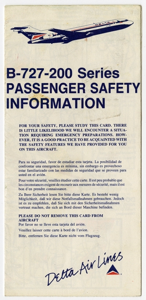 Image: safety information card: Delta Air Lines, Boeing 727-200