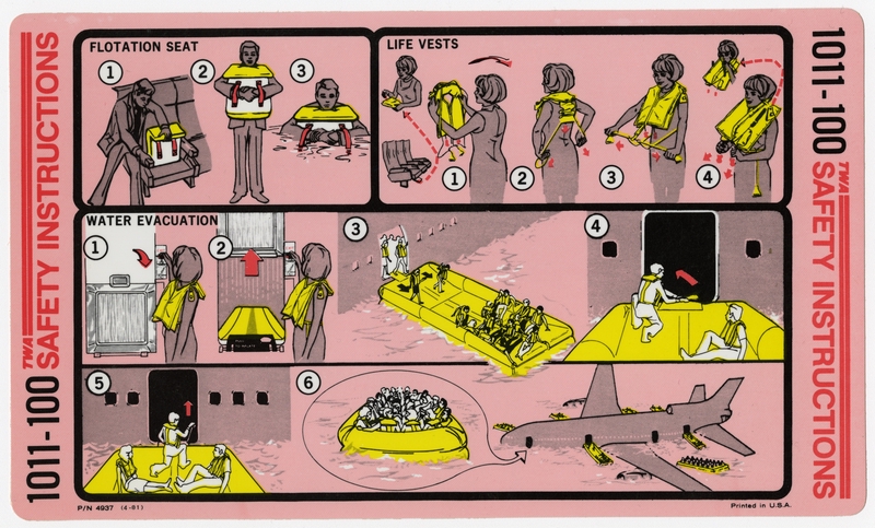 Image: safety information card: TWA (Trans World Airlines), Lockheed L-1011-100 TriStar