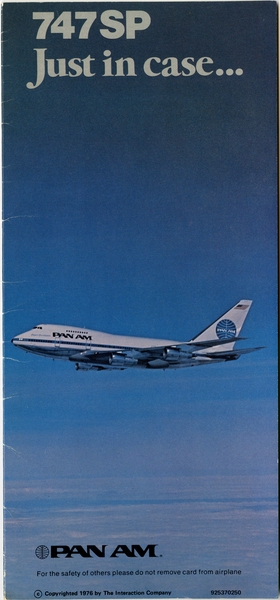 Image: safety information card: Pan American World Airways, Boeing 747SP