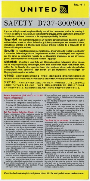 Image: safety information card: United Airlines, Boeing 737-800/900