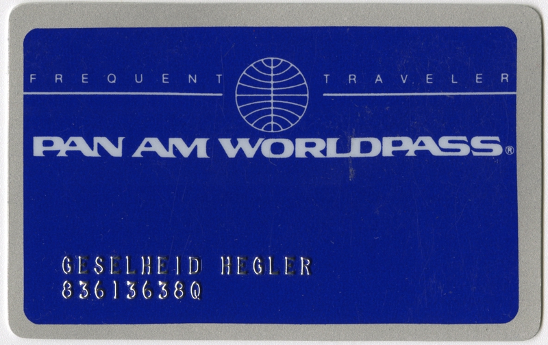 Image: mileage program membership card: Pan Am WorldPass, Giselheid Hegler