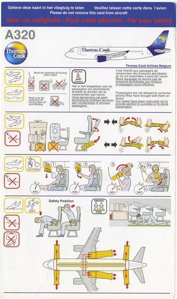 Image: safety information card: Thomas Cook Airlines, Airbus A320