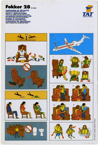 Image: safety information card: TAT European Airlines, Fokker F.28