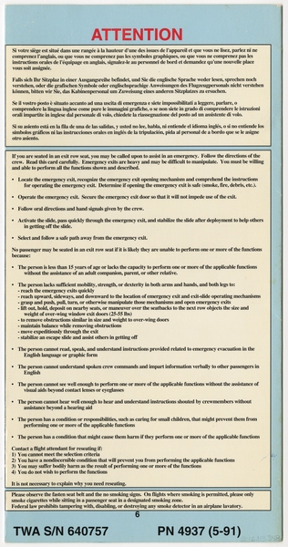 Image: safety information card: TWA (Trans World Airlines), Lockheed L-1011 TriStar