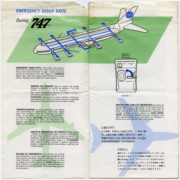 Image: safety information card: Pan American World Airways, Boeing 747