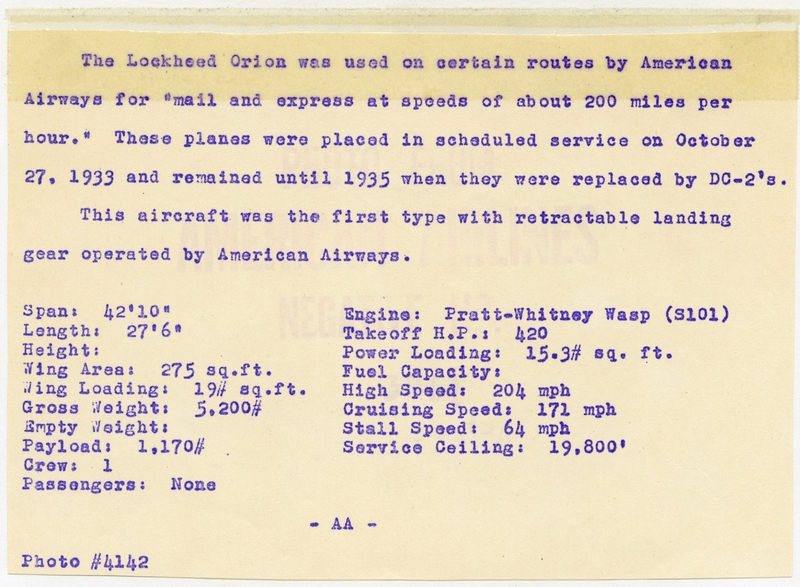 Image: photograph: American Airways, Lockheed Orion