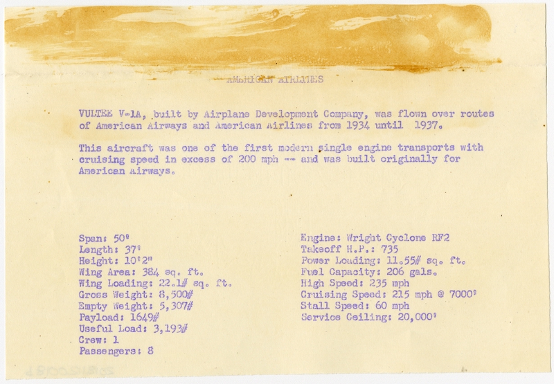 Image: photograph: American Airlines, Vultee V-1A