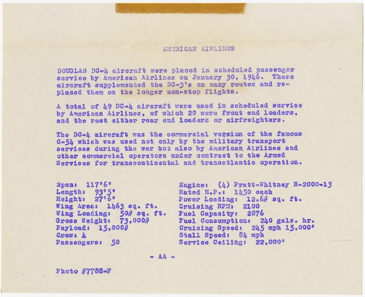 Image: photograph: American Airlines, Douglas DC-4