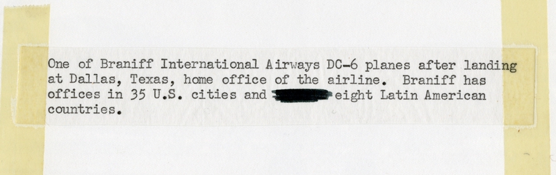 Image: photograph: Braniff International Airways, Douglas DC-6