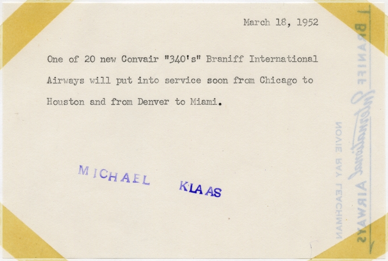 Image: photograph: Braniff International Airways, Convair 340