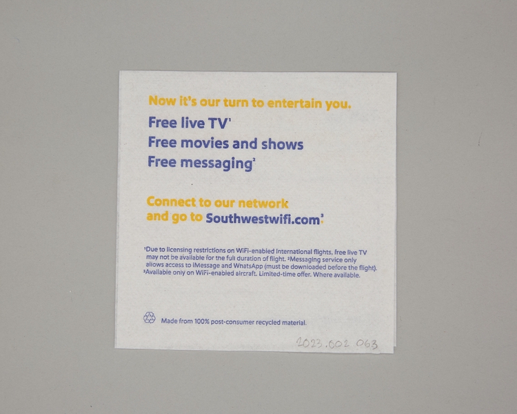 Image: cocktail napkin: Southwest Airlines