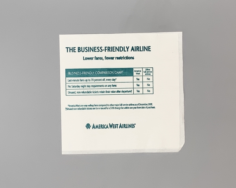 Image: cocktail napkin: America West Airlines