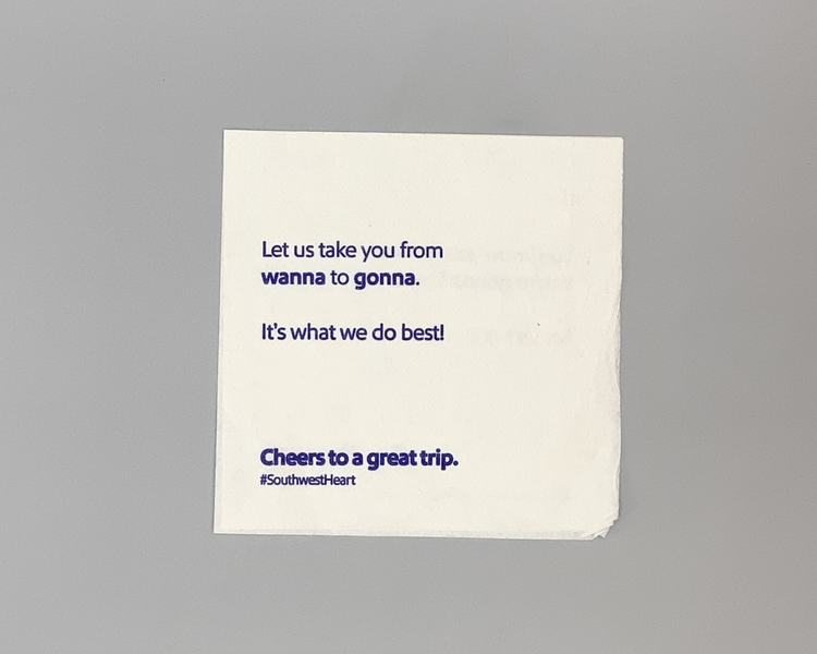 Image: cocktail napkin: Southwest Airlines